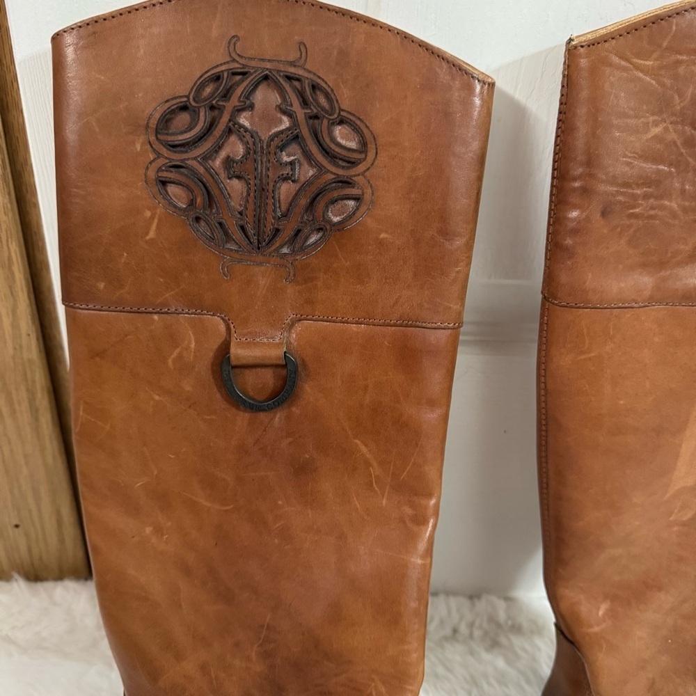 Frye Brown Leather Knee High Cowgirl Boots Size 6.5 - Picture 7 of 16